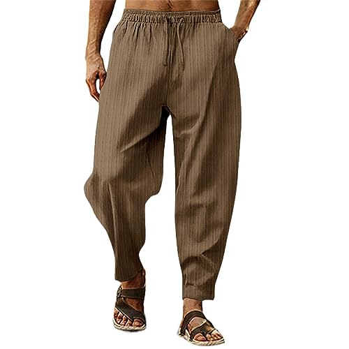 Rumity Herren Hose Lang mit Kordelzug Seitetasche Strandhose aus Baumwollmischung Sommerhose Sportbekleidung FüR Herren Sommerhose Herren Lang Chino Lange Strandhose Herren