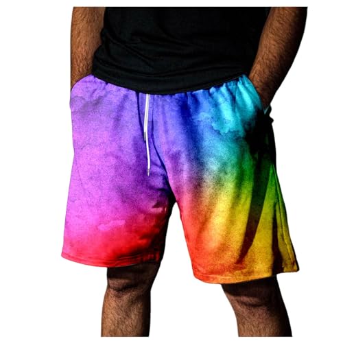 LGBT Herren Shorts Regenbogen Gestreift Sportshorts Herren Gay Pride Bermudas Strandshorts Bunt Kurze Hose Neonfarbe Boardshorts LGBTQ Lange Sportshorts Running Shorty Boxershort