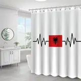 Yelolyio Duschvorhang mit Albanien-Flagge, Herzschlag, 152,4 x 183,9 cm, Badvorhang mit Haken, wasserdichte Badewannen, lustige Badezimmer-Dekoration, moderne Badezimmer-Duschvorhang-Sets