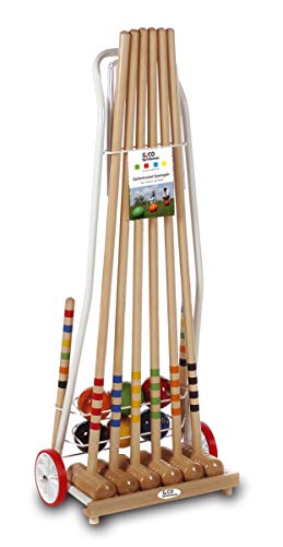 GICO Qualitäts - Krocketwagen aus Metall/Krocket/Croquet für 6 Spieler Erwachsenenlänge. Der Outdoor/Garten Spielspaß mit Qualitätsware aus Massivholz-Made in EU-3126