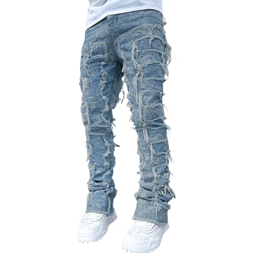 WKAYsIV Taktische Hose Herren Schwarze Kurze Hose Herren Straight Fit Jeans Männer Casual Medium Stretch Street Style Denim Hosen für alle Jahreszeiten Camouflage Hose Herren(Himmelblau,L)