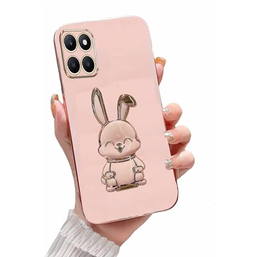 Miagon Kaninchen Ständer Hülle für Honor X6A,Cute Mädchen Dünn Galvanisierte Schutzhülle Weiches Case Bumper mit Hase Skalierbar Halter Kickständer