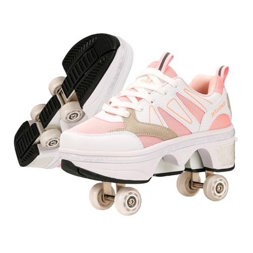 Wheelies Schuhe mit Rollen für Mädchen und Jungen - Rollschuhe Schuhe für Kinder - Roller Skate Shoes - Atmungsaktiv Material - Geburtstagsgeschenk, Rosa-34EU