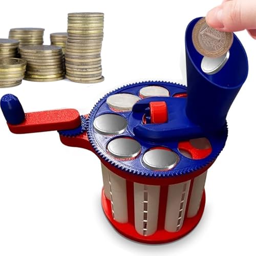 Hand-Cranked Coin Sorter, Genius Coin Classifier, 3D gedruckte Münzablagemaschine, manueller Change Organizer mit Handkurbel und sichtbaren Speicherrohren (1, CC, /)