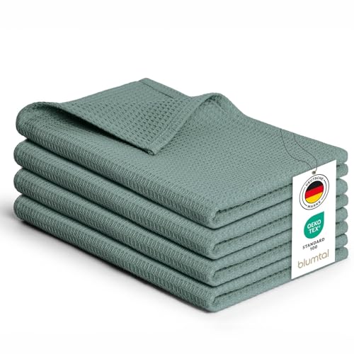 Blumtal® Geschirrtücher 50x70 cm im 4er Set - Geschirrtücher Baumwolle 100% - Küchentücher bei 60 °C waschbar - Waffeltuch - Spül- & Geschirrtücher - Putzlappen Baumwolle - Geschirrhandtuch in grün