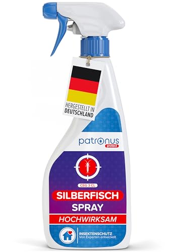 Patronus Silberfisch-Spray mit Sofortwirkung 500 ml - effektives Abwehr-Mittel gegen Silberfische & Papierfische - hochwirksame Alternative zu Silberfisch-Köderdose & Falle, mit dezentem Zitrusduft