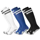 3 Paar Kinder Fußball Stutzen Fußballsocken 33-37 Fußball Fussball Socken Sportsocken Trainingssocken für Jungen Mädchen von 5-12 Jahren (DE/NL/SE/PL, Numerisch, 33, 37, Regular, Schwarz Weiß Blau)