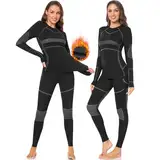 SIMIYA Thermounterwäsche Damen Skiunterwäsche Funktionsunterwäsche Warm Atmungsaktiv Ski Unterwäsche Damen Set Thermo Unterwäsche Damen Sportunterwäsche in Winter Herbst(Schwarz+Grau,M)