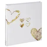 Hama Fotoalbum Herz-Motiv 29x32 cm (Hochzeitsalbum mit 50 weißen Seiten Fotobuch für 250 Fotos im Format 10x15, Album zum Einkleben und Selbstgestalten) weiß/gold