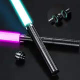 Airmsa Lichtschwert, Lichtschwert RGB 15 Farben, USB wiederaufladbare Lichtschwert mit FX Sound, Lichtschwert Schwert Spielzeug für Kinder, Halloween, Galaxy Krieg Kämpfer Cosplay (2 PC)