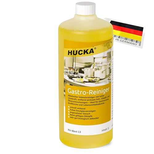 HUCKA Gastroreiniger - Profi-Küchenreiniger für Gastronomie, Großküche etc. (1 Liter) - Entfernt Fettfilme, Öl, Rauchharz, Nikotin, Verkrustungen u.v.m.