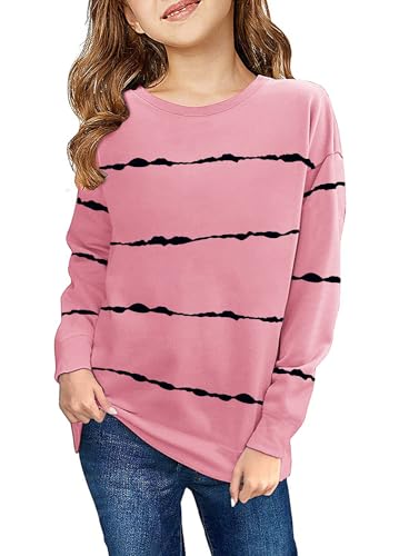 Haloumoning Sweatshirt Mädchen Streifen Rundhalsausschnitt Kinder Pullover Casual Langarm Tops Rosa 10-12 Jahre