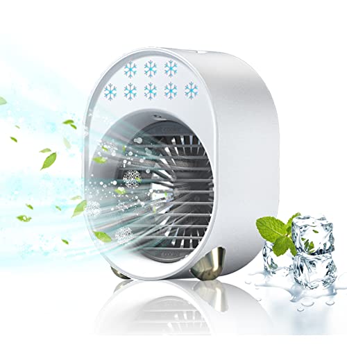 Luftkühler mit Verdunstungskühlung, Mini Klimaanlage Akku Portable, Mini Ventilator USB 4 in 1, Mobile Klimagerät ohne Abluftschlauch Leise Klimaanlage Mobil Klimagerät Conditioner Air Purifier (Weiß)