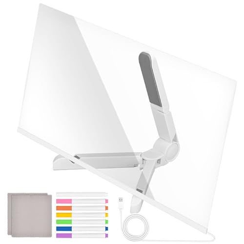 LED Notiztafel mit Farben Nachrichtentafel mit Leuchten mit 7 LED beleuchteten transparenten Neonstiften mit verstellbarem Ständer 20x30cm Notiztafel Abwischbar Drawing light