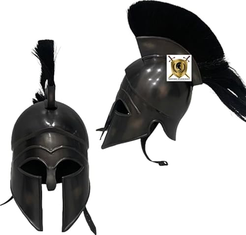 HISTORIC HANDICRAFT Griechischer korinthischer Helm mit Innenfutter, mittelalterlicher antiker Ritter-Rüstung, römischer Spartaner-Helm für Erwachsene, Replik mit schwarzer Feder, LARP König Leonidas,