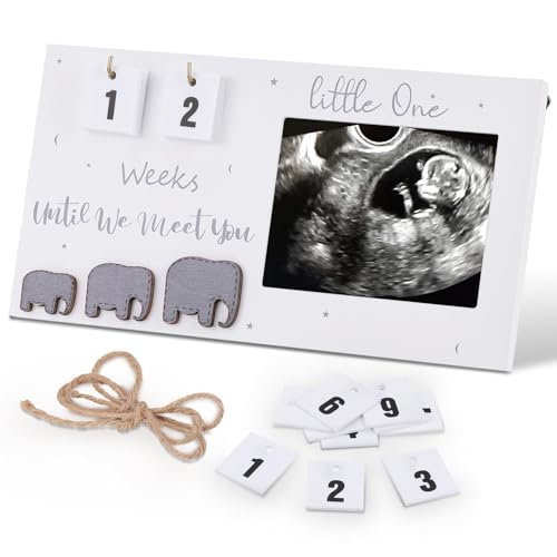 Huiguli Baby Bilderrahmen, Sonogramm Bilderrahmen mit Baby Countdown Wochen, Baby Ultraschallbilder Fotorahmen aus Holz, Gute Geschenk für Schwangere