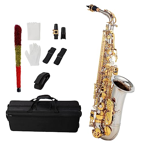 Saxophon Eb Alt Saxophon Students Altsaxophon Altmessing E Flat Sax 802 Schlüsseltyp Holzblasinstrument mit Reinigungsstab Stoffhandschuhe Gurt gepolsterte Tasche