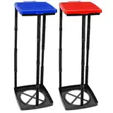 com-four® 2x Müllsackständer mit Deckel, in 3 möglichen Höhen aufbaubar, optimal für Heim, Garten, Werkstatt und Camping für Ihre Müllentsorgung (Deckel - blau + rot)