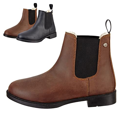 SUEDWIND FOOTWEAR© Chelsea Boot »Nova Jodhpur Winter« | Bequeme Stiefelette aus Echtleder | Schuh Schlupf Stiefel in Waxy-Oily Rindsleder | Robuste Gummisohle | Teddyfell | Braun 37