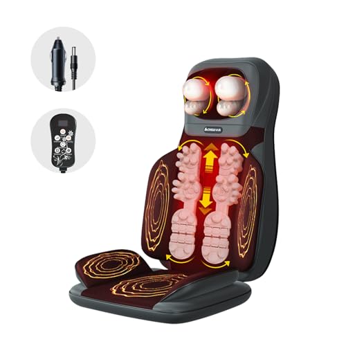 Massagesitzauflage, Rückenmassagegerät mit Wärmefunktion, Shiatsu Massagematte für Auto/Zuhause, Massagematte Ganzkörpermassage mit 3D-Massierköpfen und Vibration (Schwarzgrau)