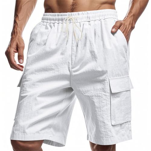 Generisch Kurz Herren Sommer Casual Leichte Strandshorts Luftige Lockere Shorts Einfarbig Mode Strand Hosen mit Taschen Freizeithose Elastische Taille Sommerhose für Männer Fußball Shorts Herren