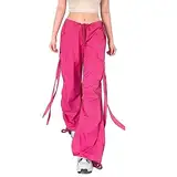 Elastische Hose zum Ausgehen, Cargohose, Damen, Fallschirm-Overall, Y2K, Trainingshose, Baggy Casual Sweats, hot pink, M