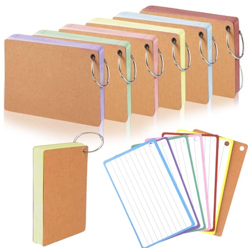 Tikplus Karteikartenset 360 Blatt Karteikarten Liniert，A6 Lernkarten mit Ring und Kraftpapier Karten, 6 Farben Karten zum Vokabeln Lernen, Flashcards für Lernen Formeln oder Notizen, Schulsachen