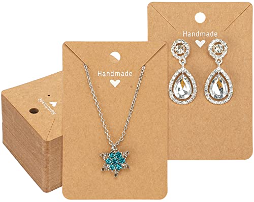 G2PLUS Halsketten Ohrring Displaykarten,9x6 cm Halskette Display Karten, Braun Kraftpapier Ohrhänger Karten, 100 Stück Schmuckset Displaykarte für Verpackung Ohrringe, Halsketten und Armbänder