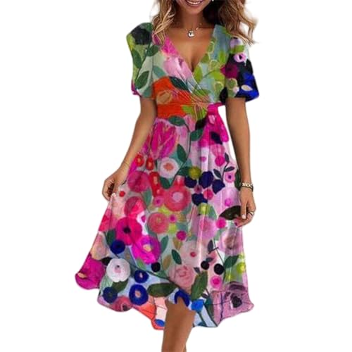 AMVNDFJB Damen Lang Elegant Chiffon CocktailkleidHohe Taille Kleider Dress for Women Freizeitkleid SommerkleidGenerisch Abendkleider lässiges und Kleid mitSommerkleid Kurzarm V Ausschnitt Summer Dres