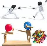 Cunsieun Balloon Wood Man Battle mit 100 Ballnoons,Thicken Handmade Wooden Fencing Puppets, Holz-Bots-Kampfspiel,für Partys, Familienspiele(Verdickte Version)