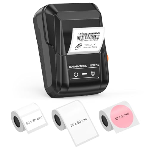 SUPVAN T50M Pro Bluetooth Etikettendrucker mit 3 Etiketten, Breite wasserfeste Etiketten, Vielseitige App mit 30 Schriftarten und über 700 Icons, Etikettiergerät für Einzelhandel, Büro, Organisation