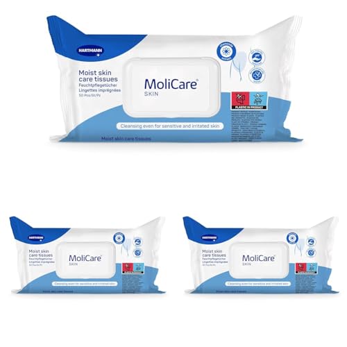MoliCare Skin Feuchtpflegetücher: pH-hautneutrale Reinigung der Haut, die Risiken für Hautschädigungen ausgesetzt ist, wie trockene Haut, Altershaut oder bei Inkontinenz,50 Stück (Packung mit 3)