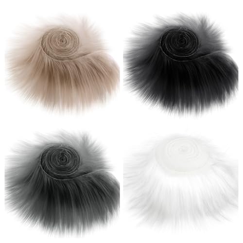 4 Stück Kunstfell Bordüre Kunstpelz Band Fellstoff, Pelz Stoff Schnitte flauschige Kunstfell Bordüre Pelz Patches ideal zum Basteln Nähen Dekoband Plüsch Trim Stoffrolle,Teppich Nähen Basteln 5x150cm