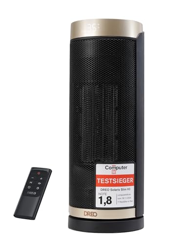 Dreo Heizlüfter Energiesparend, PTC Keramik Heizlüfte Leise, 70° Oszillierend Elektroheizung mit Fernbedienung, 12-Std-Timer, 3 Modus 3 Geschwindigkeit, Überhitzungs-Kippschutz, Solaris Slim H3