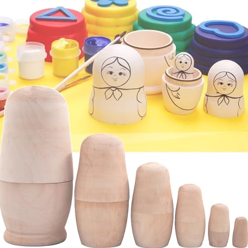 XUBX 6 Stück Matroschka Rohling, Hölzerne Nisten Puppen, Unbemalte DIY Russische Nesting Dolls, Matrjoschka Puppen, Leer Verschachtelung Puppen, Holz Nistpuppen, Unvollendete Stapelpuppen