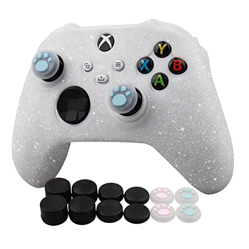 RALAN Glitter Controller Skin für Xbox Serie, Anti-Rutsch-Silikon-Controller-Abdeckung, Schutzhülle kompatibel für Xbox Series Gamepad Joystick mit 4 Katzenkappen und schwarzem Pro Daumengriff*8