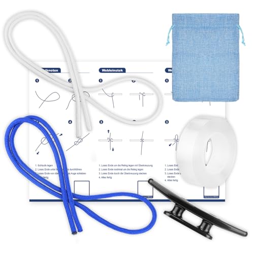 Knoten Übungsset, Segeln Lernen Zubehör für SBF See und SBF Binnen inkl. 2 x Seilen, 1 x Klampe ohne Saugnäpfen, 1 x Nano Tape & Knotenanleitung auf Papier und Video BESPOTCL Knoten Üben Geschenk
