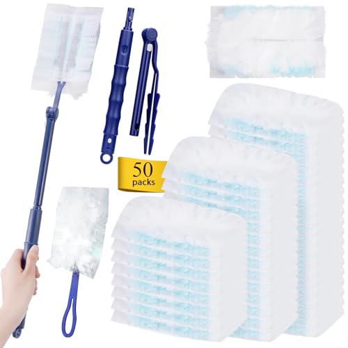 52 Stück Staubmagnet Nachfüllpack Kompatibel mit Swiffer Staubmagnet, Einweg Staubwedel Kompatibel mit Swiffer Duster mit 2 Handgriffe, Nachfüllung Staubwedel für Tierhaare, Staub, Schmutz