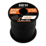 GO!elements 30m Paracord Seil aus reißfester Nylonschnur - 4mm Paracord 550 Typ III Schnur - Allzweckseil & Reepschnur - Max. 250kg, Farbe:Schwarz