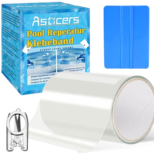 Asticers Pool Reparaturset, Transparentes Pool Reparaturset Unterwasser, Pool Reparatur Klebeband 10 cm x 152 cm,Pool Flicken Klebeband Zur Reparatur Verschiedener Schwimmbadoberflächen (10cm*152cm)