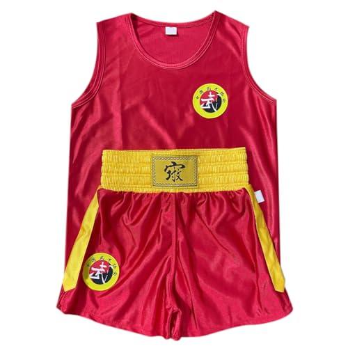 Yyyuluo Unisex Kinder Boxen Uniform Set Erwachsene Muay Thai Sanda Wettkampfkleidung Leistung Kampfanzug Kampfsport Counter Kleidung Kurze Hosen Schnell Trocknende Weste Oberteile, Rot 130cm