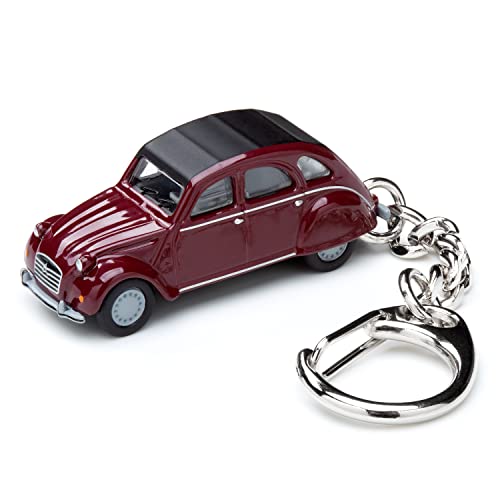 corpus delicti :: Schlüsselanhänger mit Modellauto kompatibel mit Citroen 2CV Ente weinrot für alle Auto- und Oldtimerfans (20.9-43)