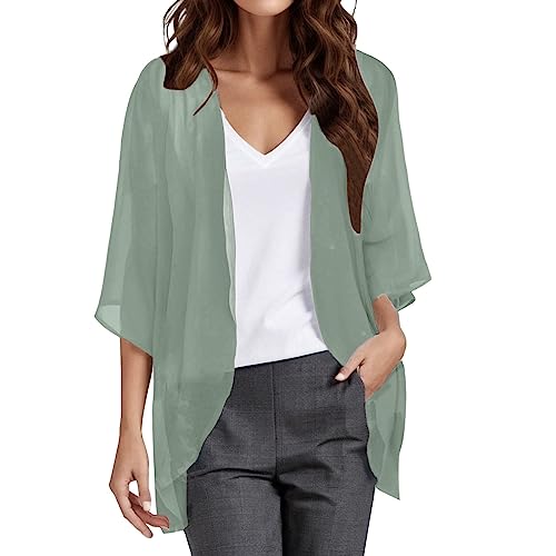 Kielsjajd Damen Bolero Festlich, Damen Chiffon Bolero Festlich 3/4 Ärmel Elegant Shrug Top Kurze Strickjacke Cardigan Open Front Casual Bolerojacke Schulterjacke Jäckchen für Abendkleid Hochzeit