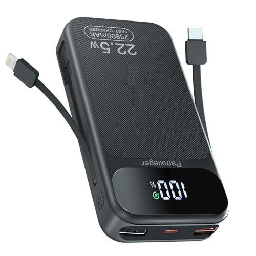 Power Bank 25.800 mAh, 22,5W PD3.0 QC4.0 Externer Handyakku Schnell Aufladende LCD Display Powerbank mit USB-C Kabel USB C Ausgängen & Eingängen Tragbares Ladegerät für Smartphone Tablets und mehr