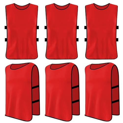 Daelesr 6 Stück Trainingsleibchen Basketball für Kinder, Sport Training Lätzchen, Fußball Leibchen Kinder Set, Sport Trikot Leibche für Fussball, Rugby, Netzball, Cricket, Volleyball, Hockey (Rot)