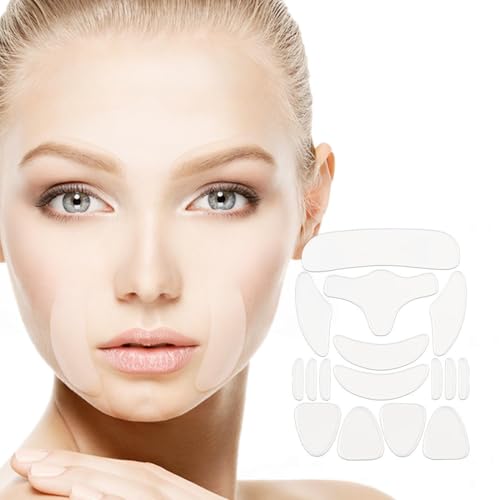 SexxLady 16 Stücke Facial Patches, Silikon-Beauty-Gesichtspflaster,Pflaster zum Glätten von Augen Mund oder,Wiederverwendbare