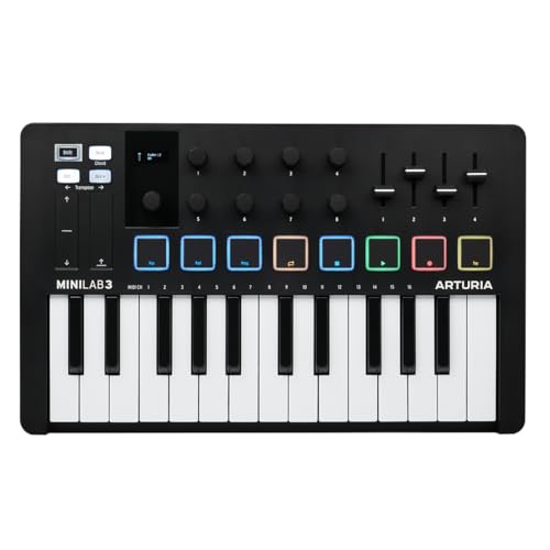 Arturia - MiniLab 3 - Universal-MIDI-Controller für Musikproduktion, mit All-in-One-Softwarepaket - 25 Tasten, 8 Multicolor-Pads - Schwarz