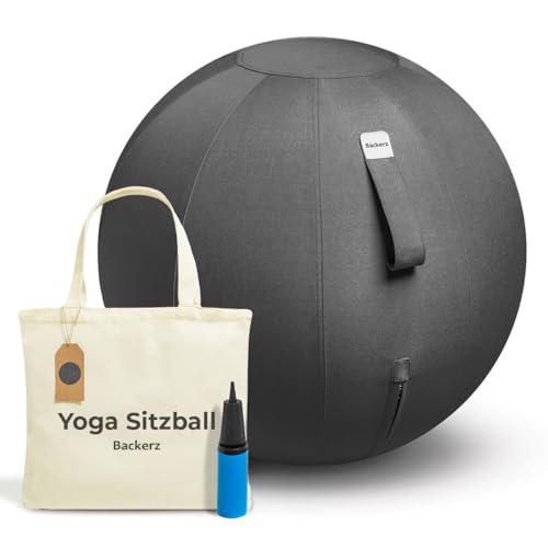 Backerz® Sitzball 65 cm - Ergonomische Sitzmöbel für Büro und Heimbüro - Langlebiger Stoff, Gymnastikball - Fitness-Ball, Ballstuhl mit Ballauflage - Waschbarer Leinenbezug - Schwarz