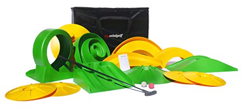 myminigolf Basic Minigolf Komplettset (Minigolf-Set mit 13 Hindernisse, Tasche, Schläger, Bälle, Block) 002