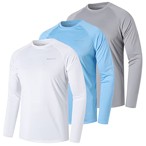 ZENGVEE 3er Pack UV Shirt Herren Rashguard UPF 50+ UV Schutz Shirt Schwimmshirt Herren Lässig Sonnenschutz Sport Tshirt Männer Atmungsaktiv für Wasser Surfen Schwimmen (0618-White Blue Gray-L)